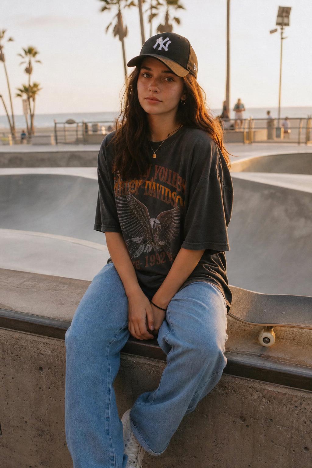 Graphic tee and baseball cap — skatepark