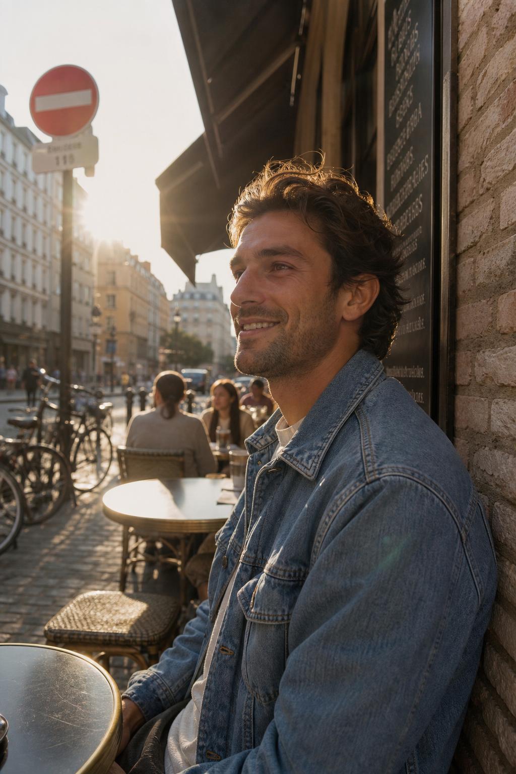 Denim jacket — street café lifestyle