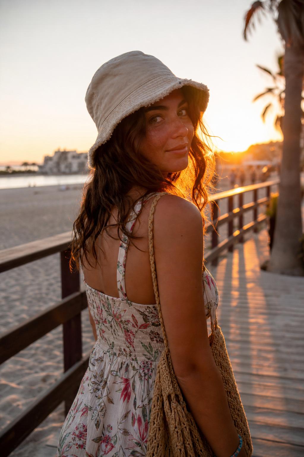 Bucket hat — beach boardwalk sunset